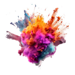 Colorful holi powder explosion, holi color powder splash, transparent background, Generative ai - obrazy, fototapety, plakaty