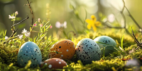 Easter postcard with eggs, generative AI, illustration