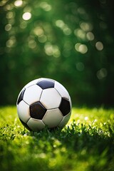 Naklejka premium Soccer ball on green grass