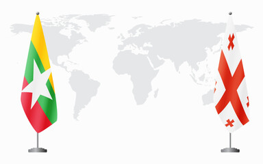  Myanmar and Georgia flags for official meeting