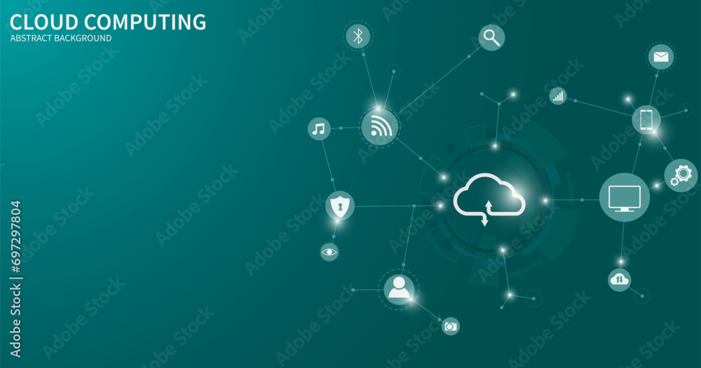 Poster Hi tech cloud technology business abstract background. modern cloud computing technology and networking concept. online storage, work from home vector illustration.