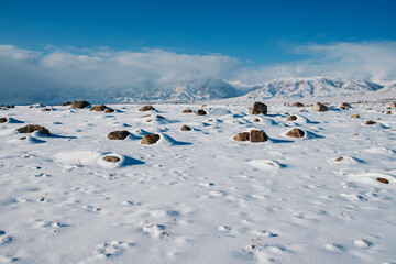 Beautiful mountains landscape in winter, Kyrgyzstan, Asia