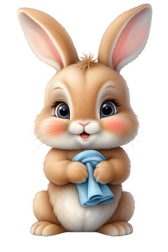 easter bunny rabbit holding a cloth on transparent background