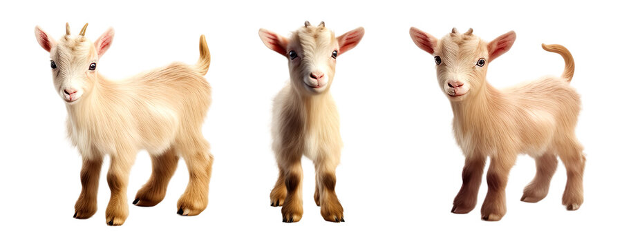 Group of baby cute goat animal multi pose, isolated on transparent or white background