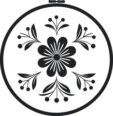 Circular Floral Embroidery Design Vector for Elegant Logos and Creative Textile Art