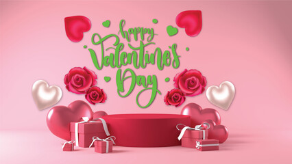 Happy Valentine Day Discount Poster Design in Pink Background Theme , Sale Banner for Valentine Day 