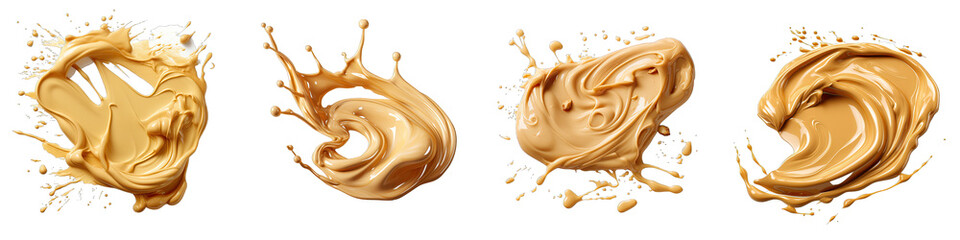Creamy peanut butter splash Hyperrealistic Highly Detailed Isolated On Transparent Background Png File - obrazy, fototapety, plakaty