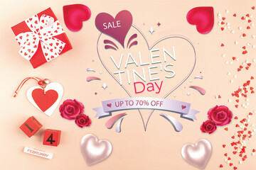 Happy Valentine Day Discount Poster Design in Pink Background Theme , Sale Banner for Valentine Day 