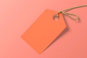 close up blank gift or sale tag on a peach fuzz background, close up
 - obrazy, fototapety, plakaty