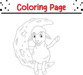 Coloring page cute sheep sitting moon