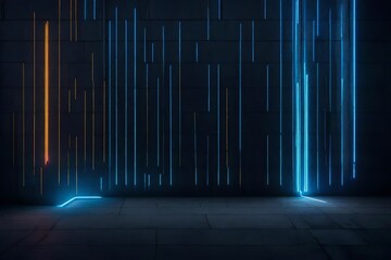 Cement wall with neon light on dark background.