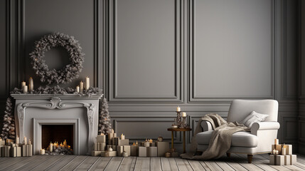 Christmas Living room home interior. Wall mock up background