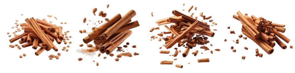Foto op Canvas Falling cinnamon sticks Hyperrealistic Highly Detailed Isolated On Transparent Background Png File © Wander Taste