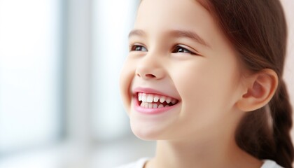 Fototapeta premium Portrait of a happy smiling girl isolated on white window background