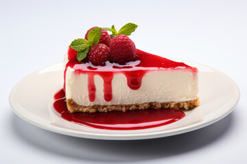 a piece of cheesecake with raspberries on top