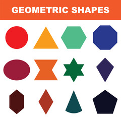 Basic Geometric Shapes. School geometry vector diagram. Colorful flat geometric shapes set vector - obrazy, fototapety, plakaty