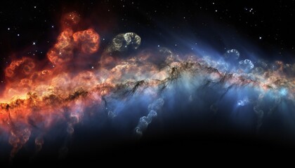 extra terrestrial canopy forming a cascade. A realistic wide colorful universe with a starry nebula