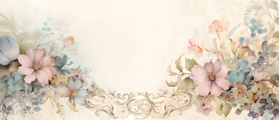 Floral watercolor border with butterfly