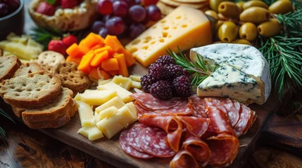 Fotobehang Christmas charcuterie boards with meat and cheese appetizers © Татьяна Креминская