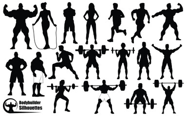 Bodybuilder or fitness gym black silhouettes vector art