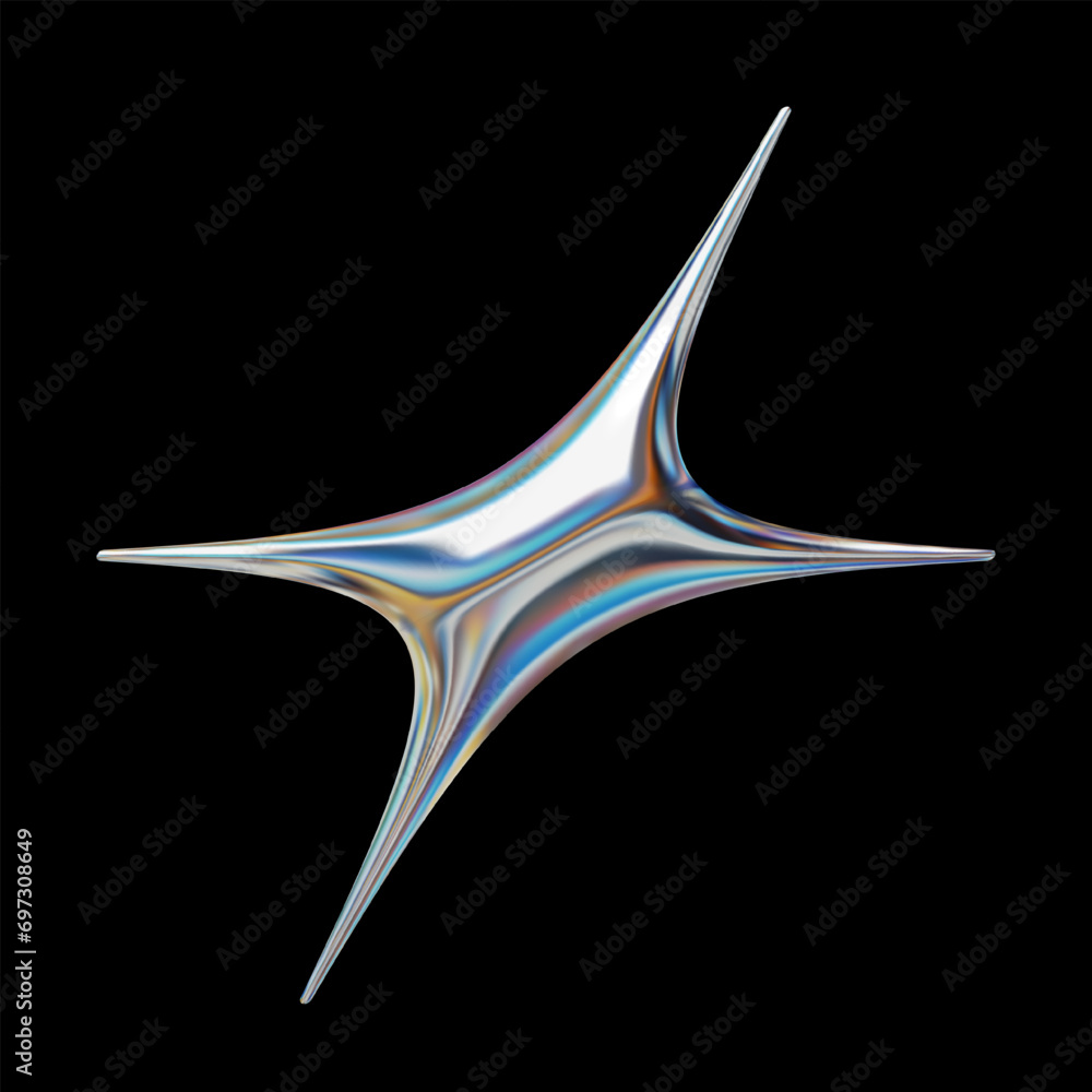 Poster glossy 3d holographic y2k style star, shining chrome metallic shape for modern futuristic design. is