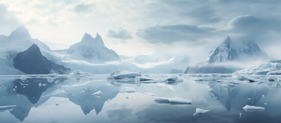 Landscape with icebergs and glaciers in the polar region