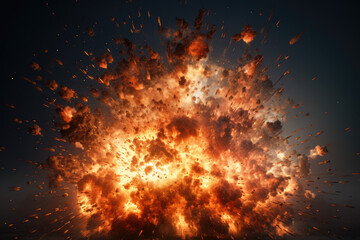 Explosion in the night sky. Collage. 3d rendering