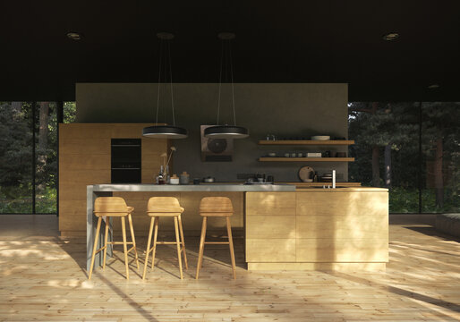 visualization of the interior of a kitchen in a country house