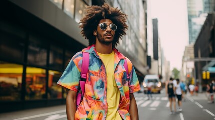 Retro fashion enthusiast people in a 90s and 2000s inspired style. 90s lifestyle.. Confident retro fashion man from 90s