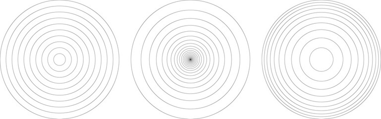 Concentric circle vector pattern. Radial sound wave frequency or earthquake epicenter mark. Minimal loud noise illusion or sonic ripple fade - obrazy, fototapety, plakaty