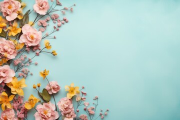 flowers background with space for your text, in the style of light aquamarine and amber. Valentine Day or March 8 holiday