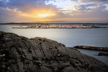 Landscape shot with a view of an island. Taken from a barren rock, you can see over the coast and...