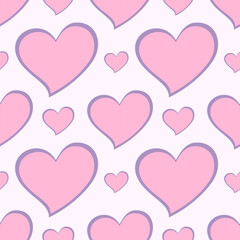 Cute heart shape, love symbol in violet pink color, seamless pattern design template