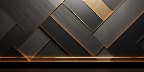 black and gold striped geometric background with luxury embossed style. generative AI - obrazy, fototapety, plakaty