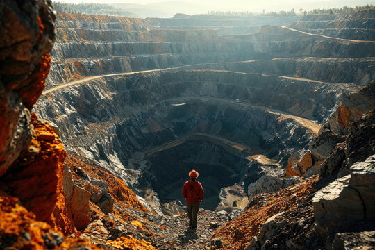 Mining engineer in front of the mine