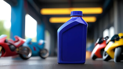 Bike engine oil in blue bottle mockup