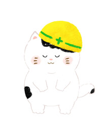工事中　ねこ　お辞儀　手描きイラスト