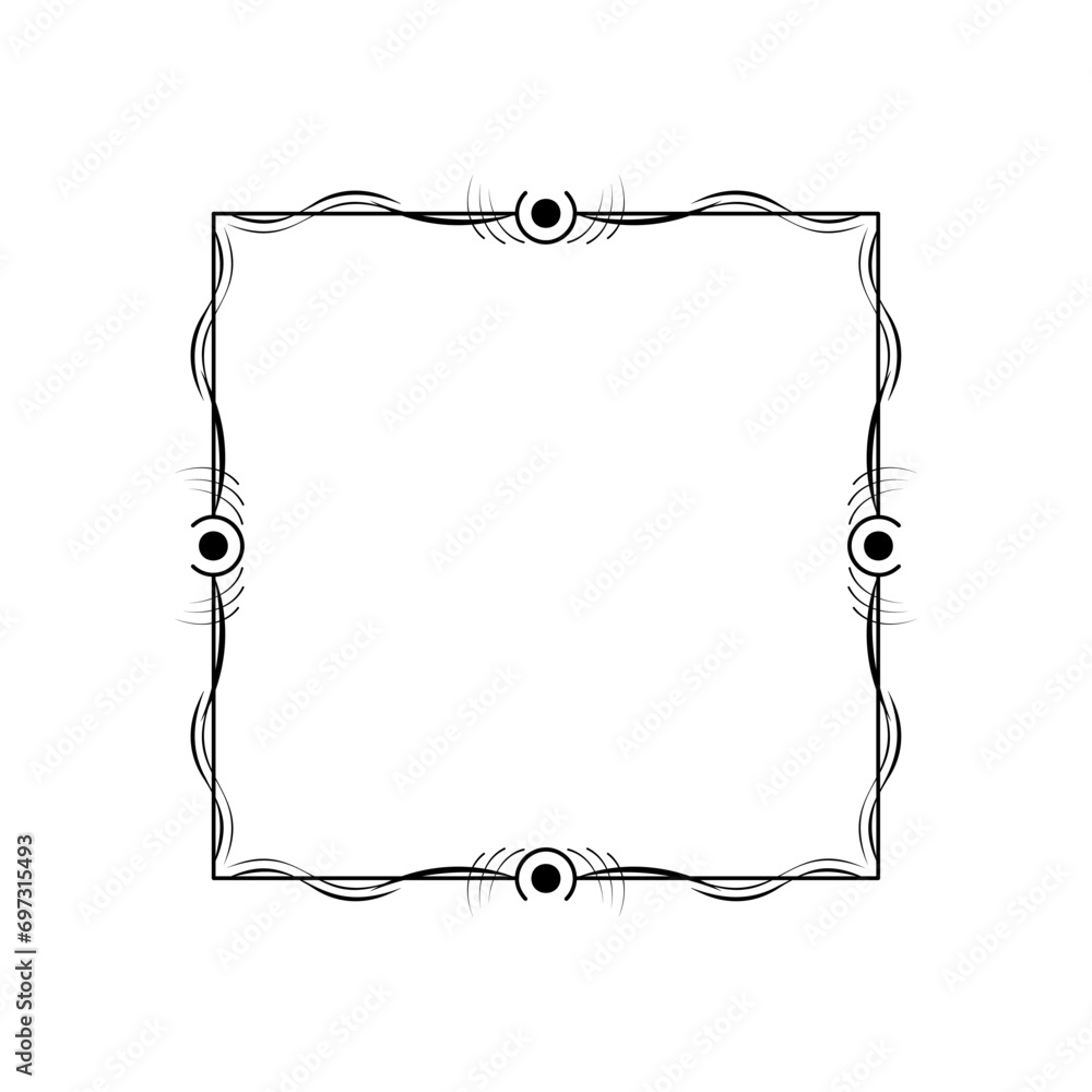 Aufkleber abstract black simple line square with leaf leaves frame flowers doodle outline element vector desig