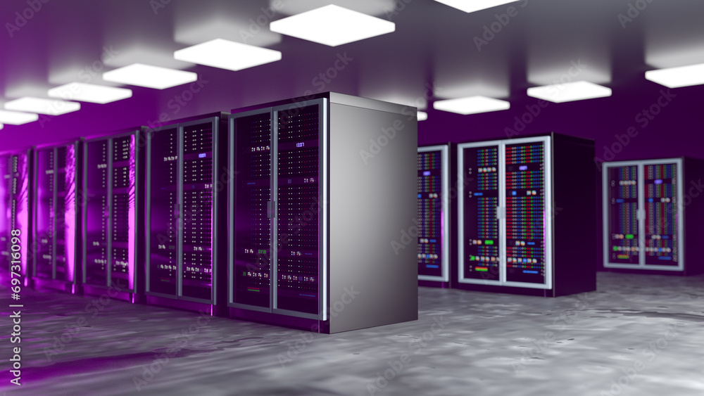 Fototapete server room. server data center. backup, mining, hosting, mainframe, farm and computer rack with sto