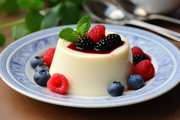 panna cotta dessert with berries