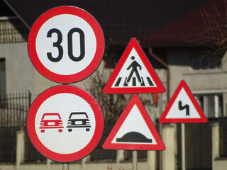 Group of traffic signs in Romania