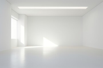An empty white room with a window, shadows from the light for product presentation, background for...