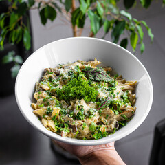 Caesar salad with vegetable garnish