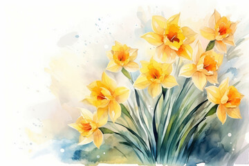 Naklejka na ściany i meble Garden yellow daffodil plant bouquet nature spring narcissus easter seasonal flower floral background green