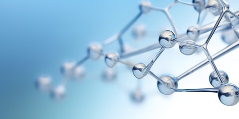 Silver colored atomic structure of molecules on blue background. Generative AI 