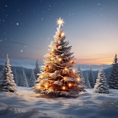christmas fir tree in snowy winter ai generated