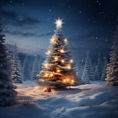 christmas fir tree in snowy winter ai generated