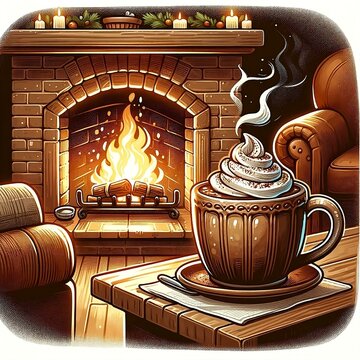 fireplace with chot chocolate