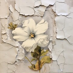 wallflower, white gouache on cracked plaster, muted colors