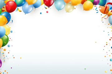 Birthday border with balloons on a white background, romantic background , Ai generated